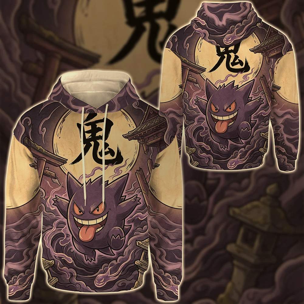 Anime PKM Gengar Japanese Kanji Aesthetic All Over Printed Sweatshirt Hoodie Anime PKM Gengar Japanese Kanji Aesthetic All Over Printed Sweatshirt Hoodie