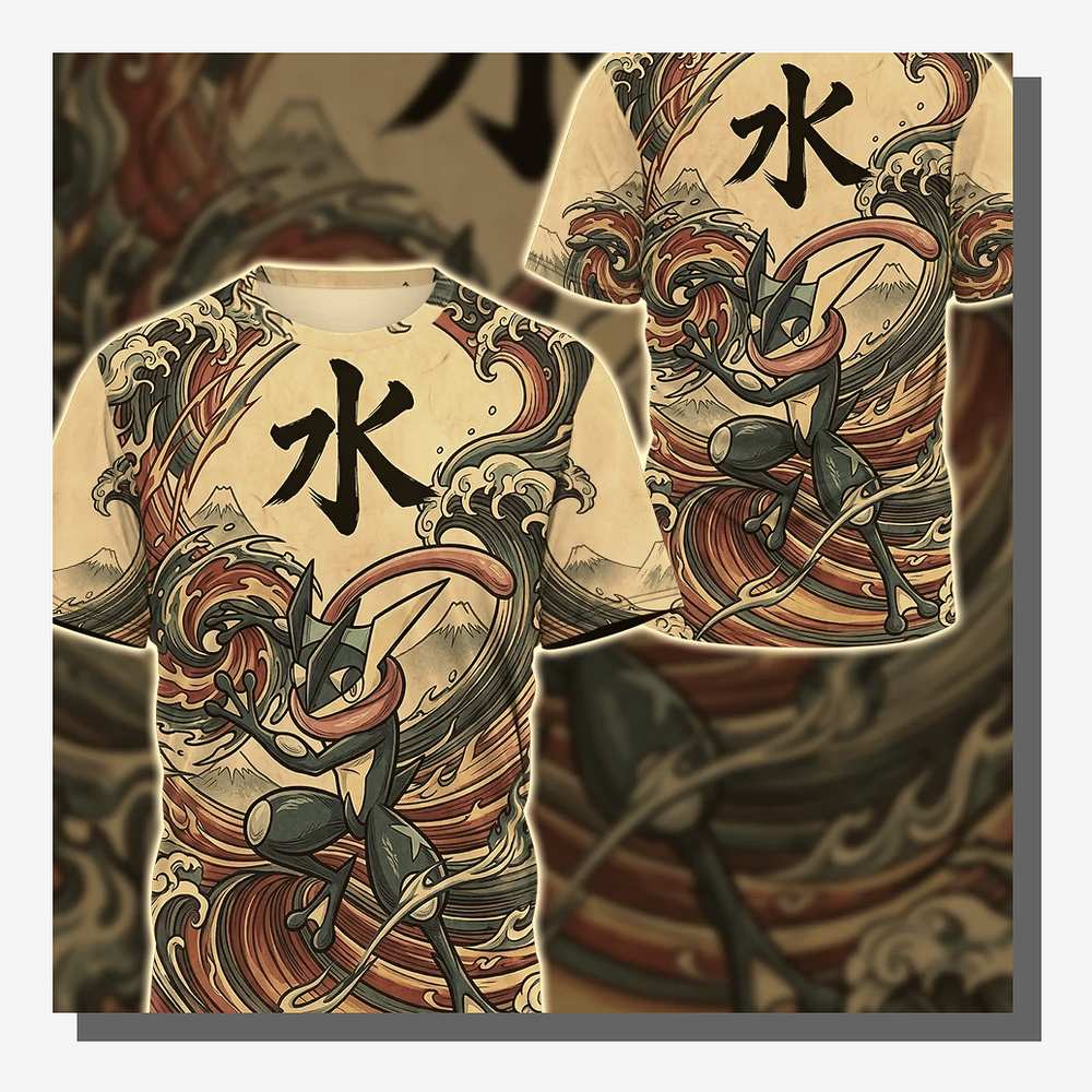 Anime PKM Greninja Japanese Kanji Aesthetic All Over Printed Sweatshirt Hoodie Anime PKM Greninja Japanese Kanji Aesthetic All Over Printed Sweatshirt Hoodie