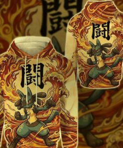 Anime PKM Lucario Japanese Kanji Aesthetic All Over Printed Sweatshirt Hoodie