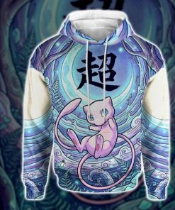Anime PKM Mew Japanese Kanji Aesthetic All Over Printed Sweatshirt Hoodie Zip