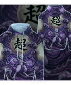 Anime PKM Mewtwo Japanese Kanji Aesthetic All Over Printed Sweatshirt Hoodie