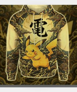 Anime PKM Pikachu Japanese Kanji Aesthetic All Over Printed Sweatshirt Hoodie