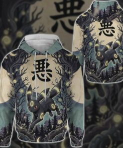 Anime PKM Umbreon Japanese Kanji Aesthetic All Over Printed Sweatshirt Hoodie