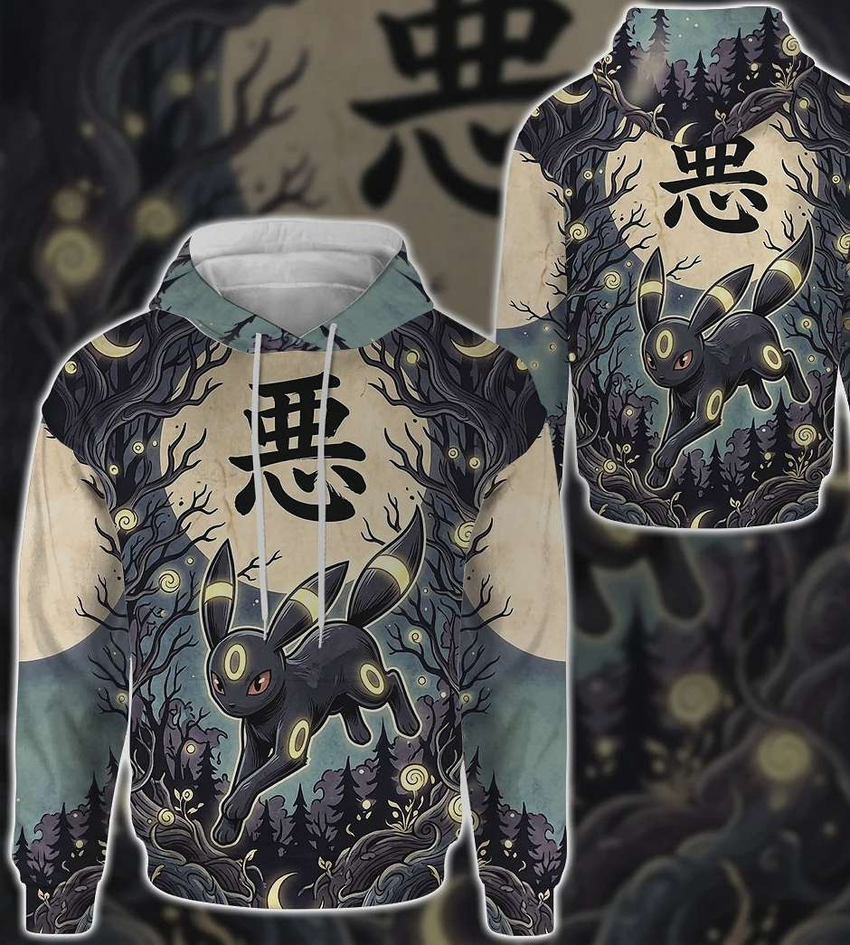 Anime PKM Umbreon Japanese Kanji Aesthetic All Over Printed Sweatshirt Hoodie Anime PKM Umbreon Japanese Kanji Aesthetic All Over Printed Sweatshirt Hoodie