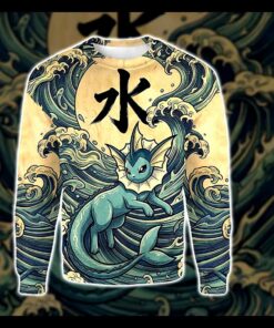 Anime PKM Vaporeon Japanese Kanji Aesthetic All Over Printed Sweatshirt Hoodie