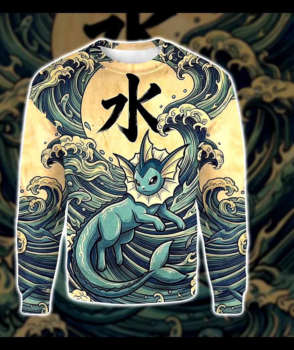 Anime PKM Vaporeon Japanese Kanji Aesthetic All Over Printed Sweatshirt Hoodie Anime PKM Vaporeon Japanese Kanji Aesthetic All Over Printed Sweatshirt Hoodie