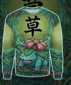 Anime PKM Venusaur Japanese Kanji Aesthetic All Over Printed Sweatshirt Hoodie