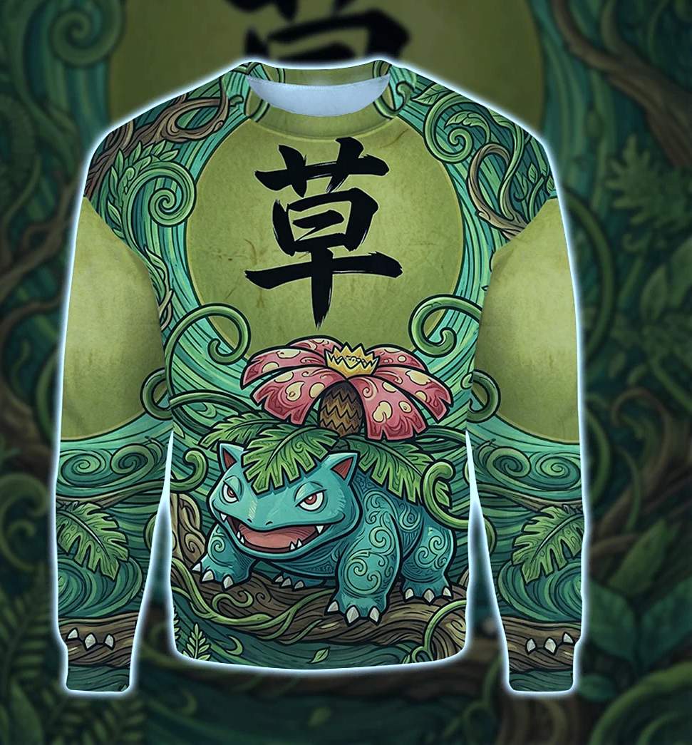 Anime PKM Venusaur Japanese Kanji Aesthetic All Over Printed Sweatshirt Hoodie Anime PKM Venusaur Japanese Kanji Aesthetic All Over Printed Sweatshirt Hoodie