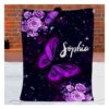 purple butterfly flower custom blanket personalized name gifts for girl 1