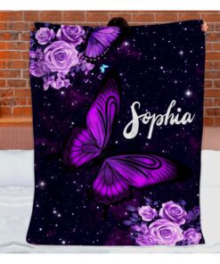 purple butterfly flower custom blanket personalized name gifts for girl 1