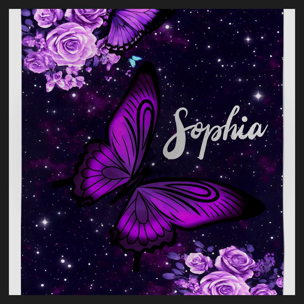 Purple Butterfly Flower Custom Blanket - Personalized Name - Gifts For Girl - Design Preview