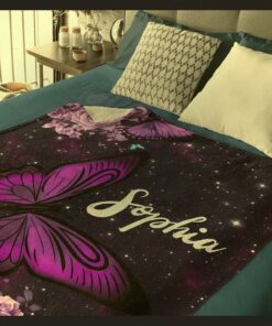 purple butterfly flower custom blanket personalized name gifts for girl 3