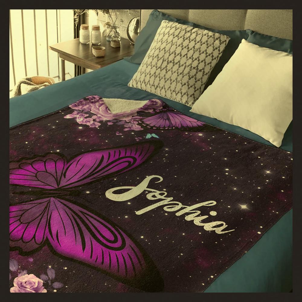 purple butterfly flower custom blanket personalized name gifts for girl 3 purple butterfly flower custom blanket personalized name gifts for girl 3