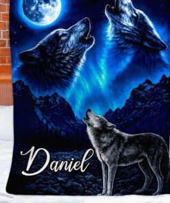 wolf howl moon custom blanket personalized name gifts for wolf lovers 1