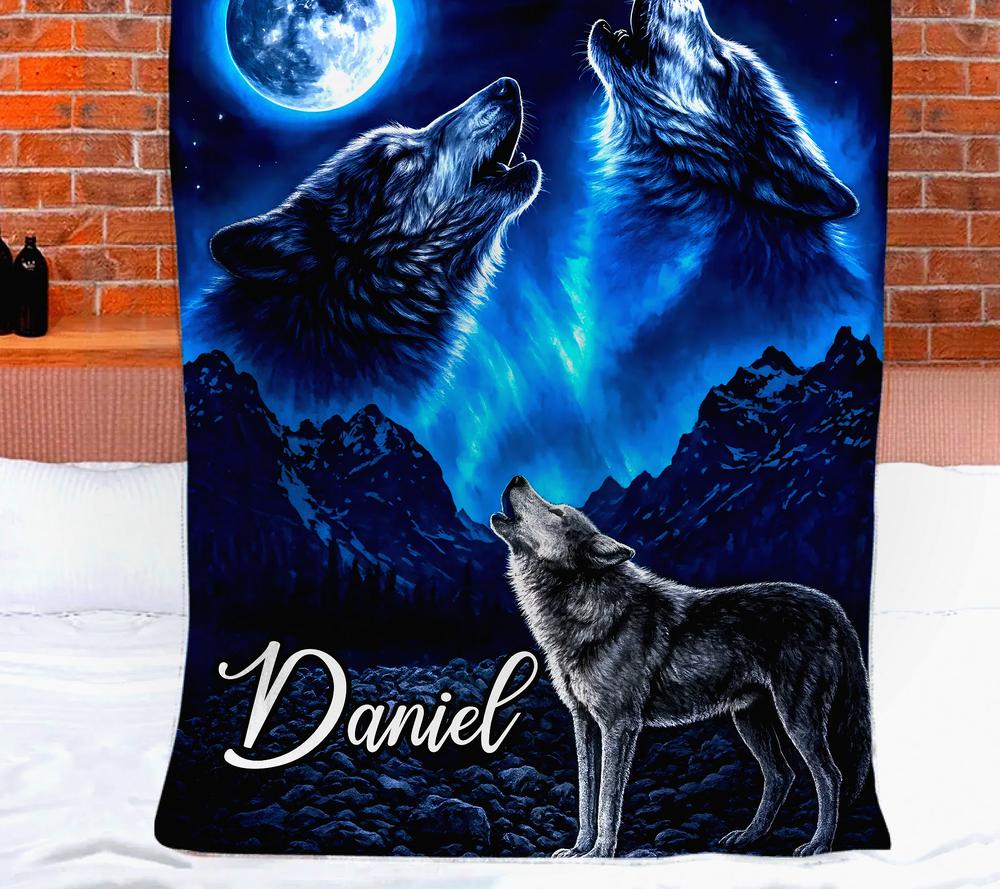 wolf howl moon custom blanket personalized name gifts for wolf lovers 1 wolf howl moon custom blanket personalized name gifts for wolf lovers 1