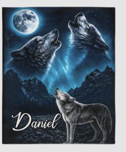 wolf howl moon custom blanket personalized name gifts for wolf lovers 2