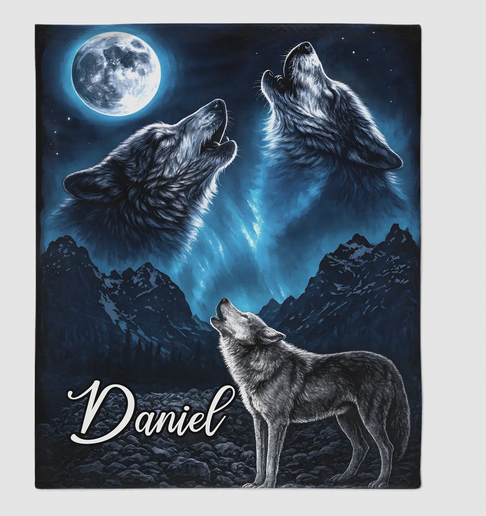 Wolf Howl Moon Custom Blanket - Personalized Name - Gifts For Wolf Lovers - Design Preview