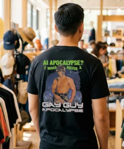 ai apocalypse i would prefer a gay guy apocalypse tshirt black male back