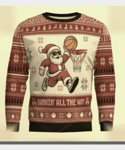 basketball fans dunkin all the way ugly christmas sweater 1