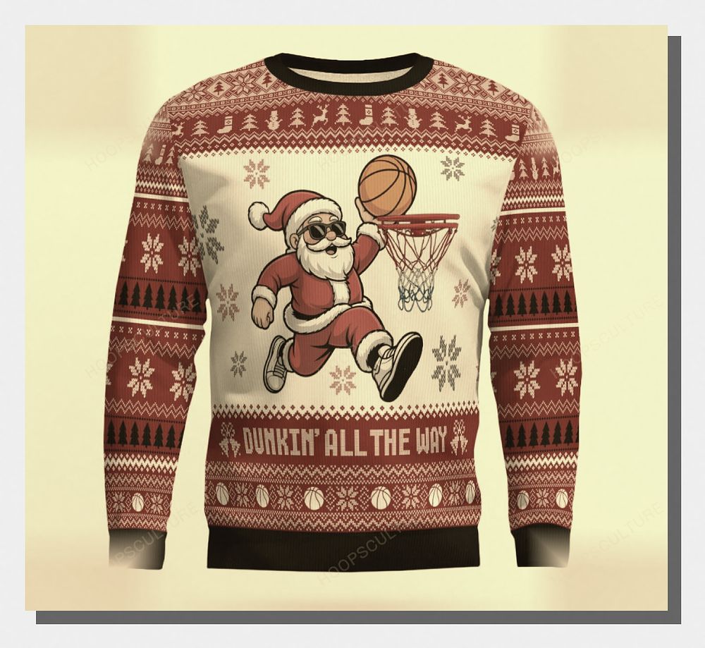 Basketball Fans Dunkin All The Way Ugly Christmas Sweater - Design Preview