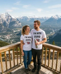 beer hat foam finger i m with stupid shirt custom prints store white tshirt mountain couple