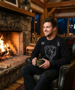 chicago bears nfl 2026 salute to service logo black sweatshirt stone fireplace