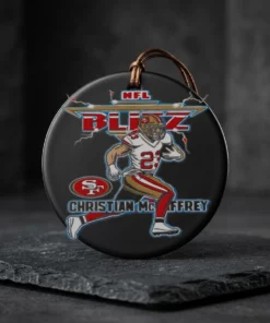 christian mccaffrey san francisco 49ers nfl blitz 23 fo ceramic ornament