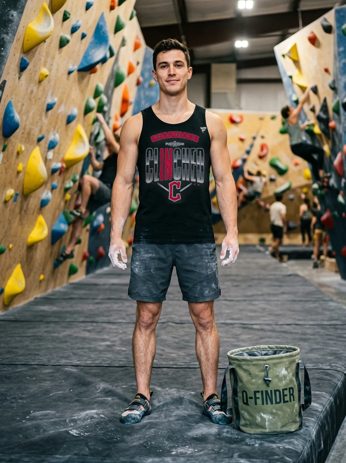 cleveland guardians 2026 mlb postseason locker room black tanktop bouldering gym cleveland guardians 2026 mlb postseason locker room black tanktop bouldering gym