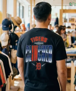 detroit tigers 2026 mlb clinched postseason al cen tshirt black male back