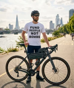 fund people not bombs white tshirt bike commuter