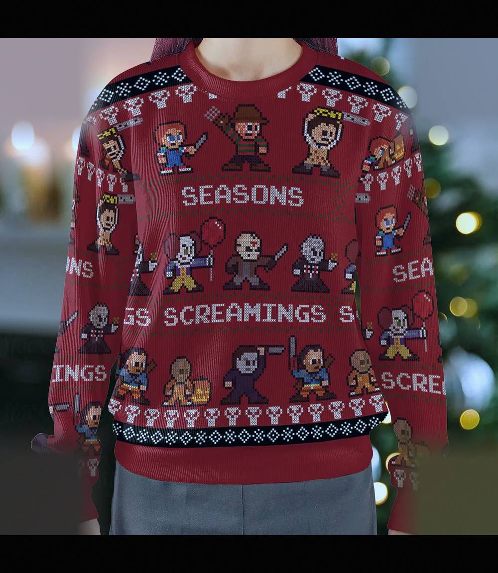 Ghostface Scream Horror Seasons Screamings Ugly Christmas Sweatshirt - Design Preview