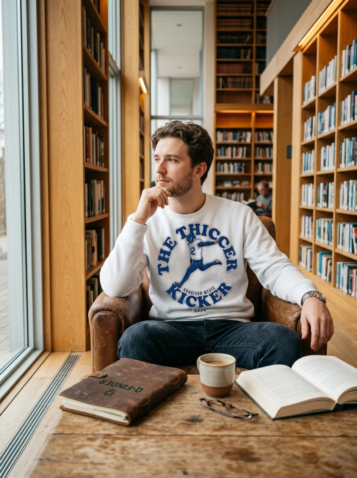 harrison mevis the thiccer kicker white sweatshirt book lounge harrison mevis the thiccer kicker white sweatshirt book lounge