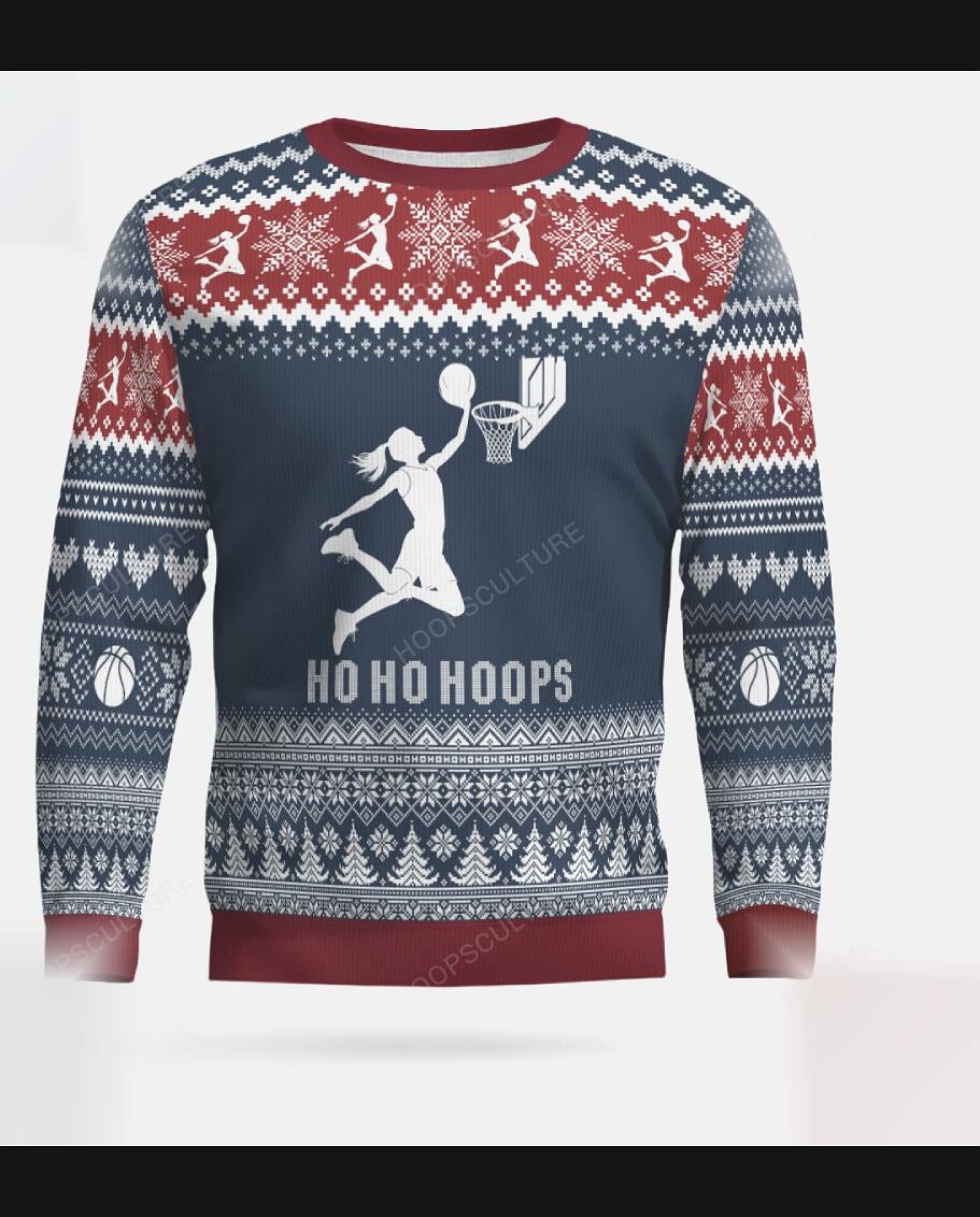 Ho Ho Hoops Womens Basketball Holiday Ugly Christmas Sweater - Design Preview