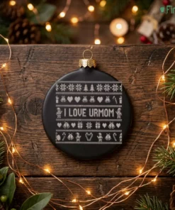 i love urmom ugly christmas black ornament