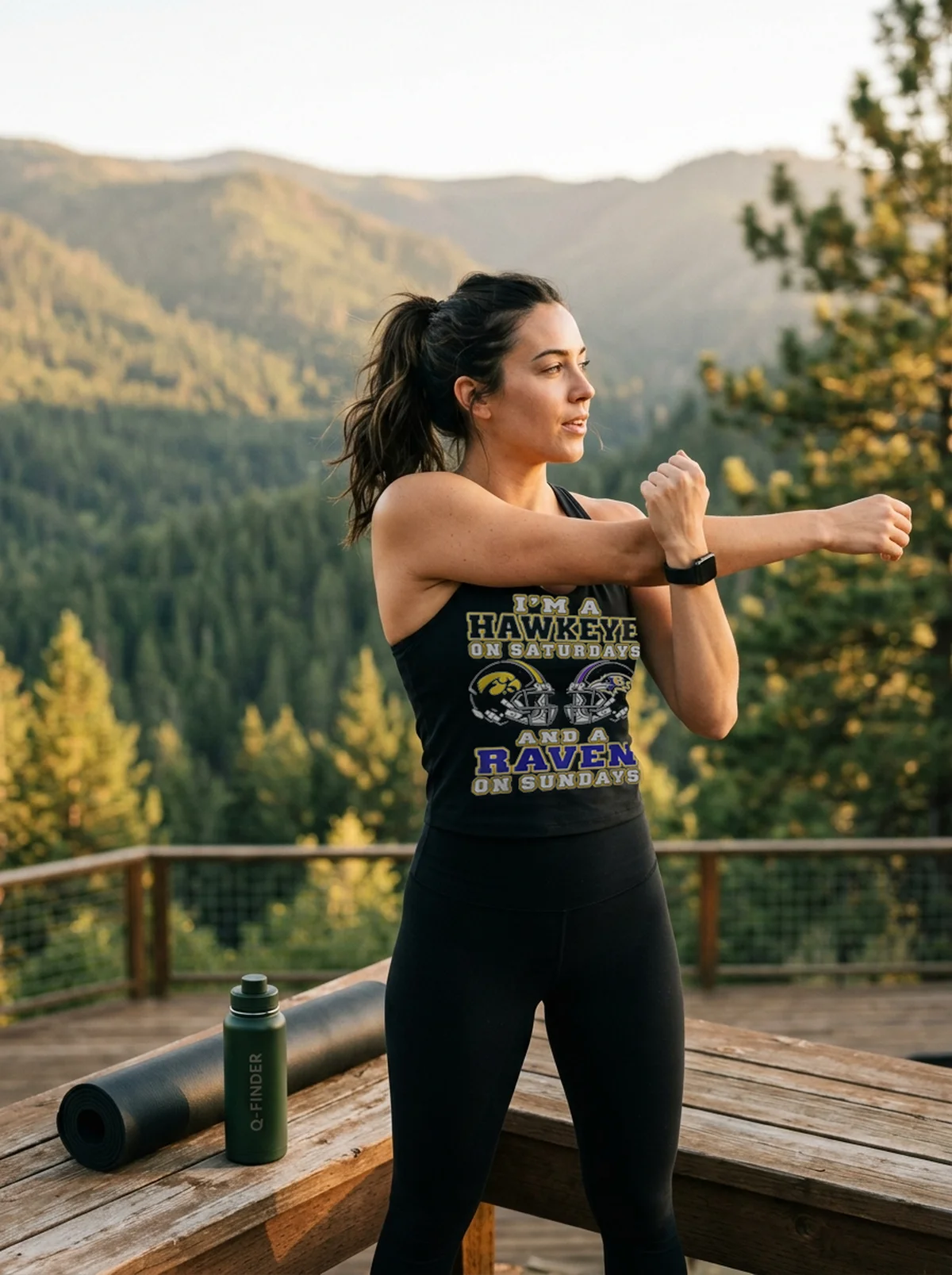 i m a iowa hawkeyes on saturdays and a baltimore rav black tanktop sun deck yoga i m a iowa hawkeyes on saturdays and a baltimore rav black tanktop sun deck yoga