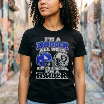 i m a los angeles dodgers all week but on sundays i m a l tshirt black female3