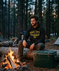 iowa football come to iowa city black hoodie campfire twilight