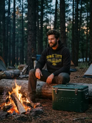 iowa football come to iowa city black hoodie campfire twilight