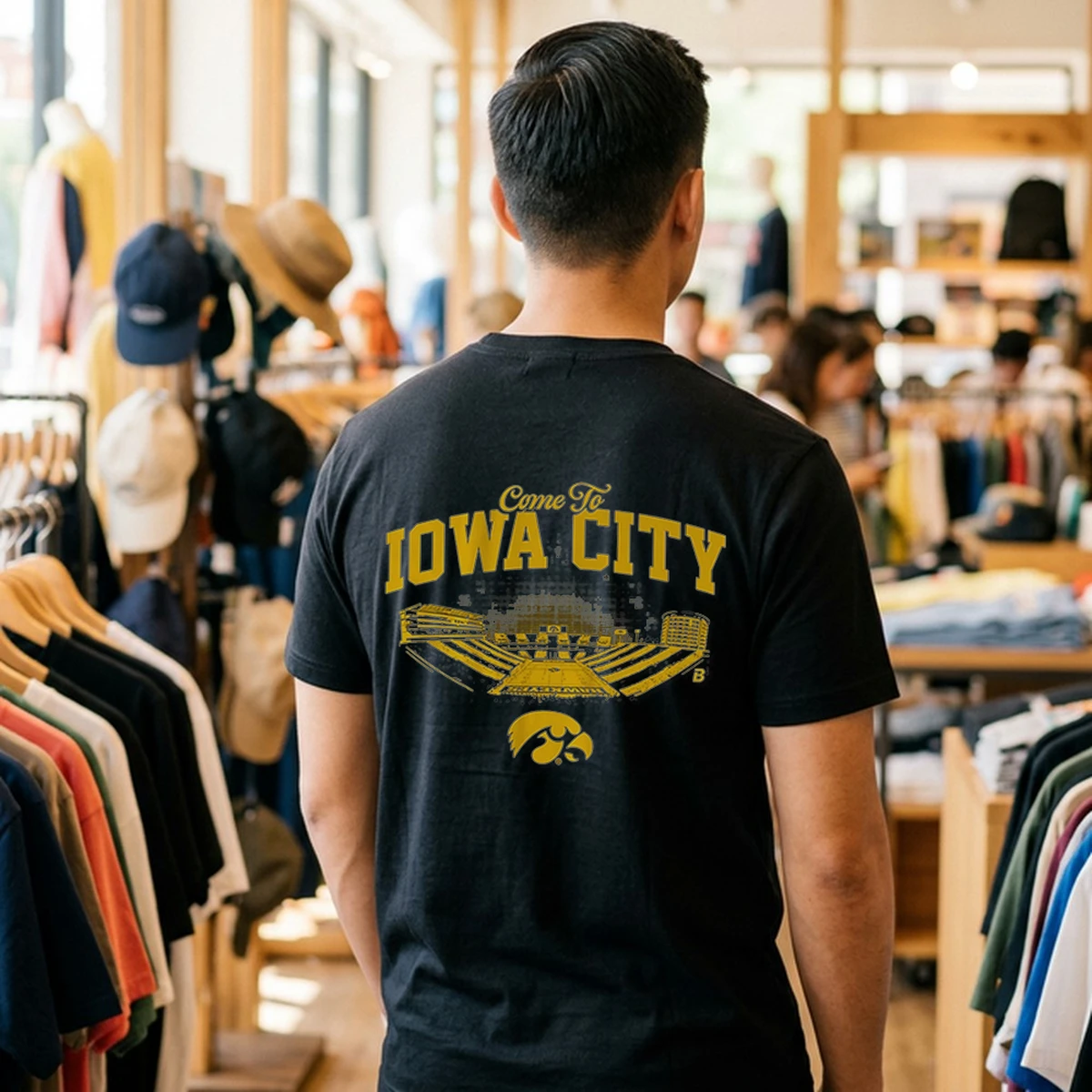 iowa football come to iowa city tshirt black male back iowa football come to iowa city tshirt black male back