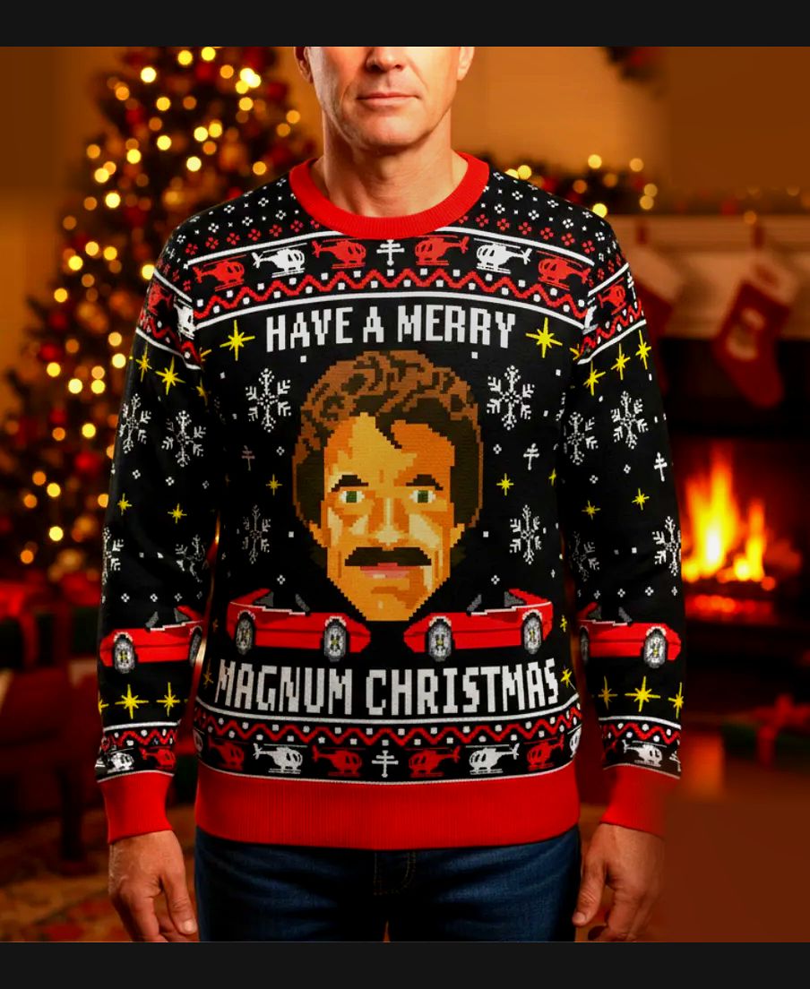 magnum pi tom selleck merry magnum christmas ugly christmas sweatshirt 1 magnum pi tom selleck merry magnum christmas ugly christmas sweatshirt 1