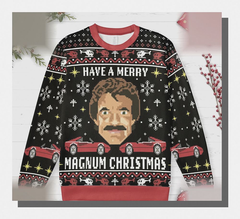 Magnum PI Tom Selleck Merry Magnum Christmas Ugly Christmas Sweatshirt - Design Preview