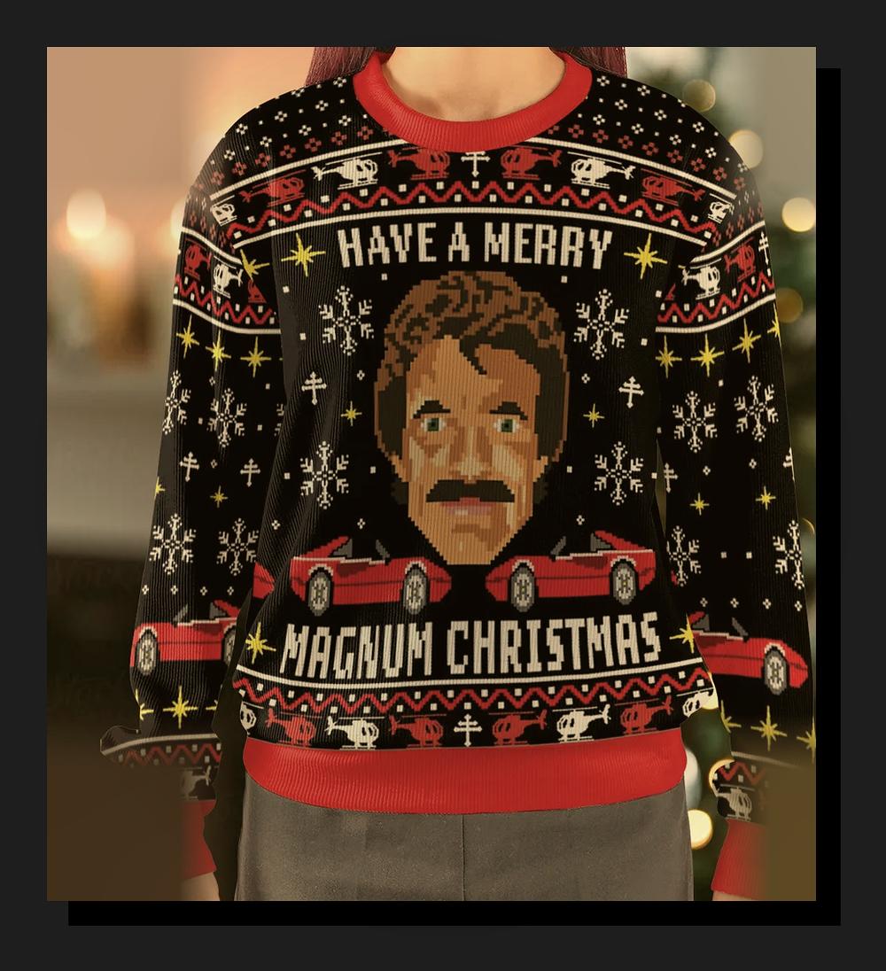 magnum pi tom selleck merry magnum christmas ugly christmas sweatshirt 3 magnum pi tom selleck merry magnum christmas ugly christmas sweatshirt 3