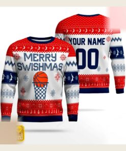 mens merry swishmas basketball court ugly christmas sweater 1