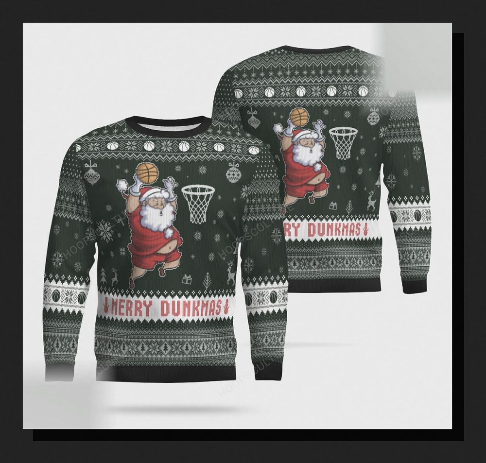 Merry Dunkmas Basketball Fan Court Ugly Christmas Sweater - Design Preview