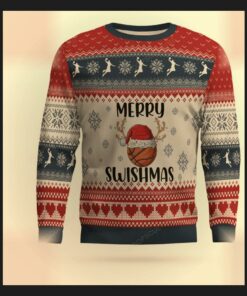 merry swishmas basketball fans ugly christmas sweater 1