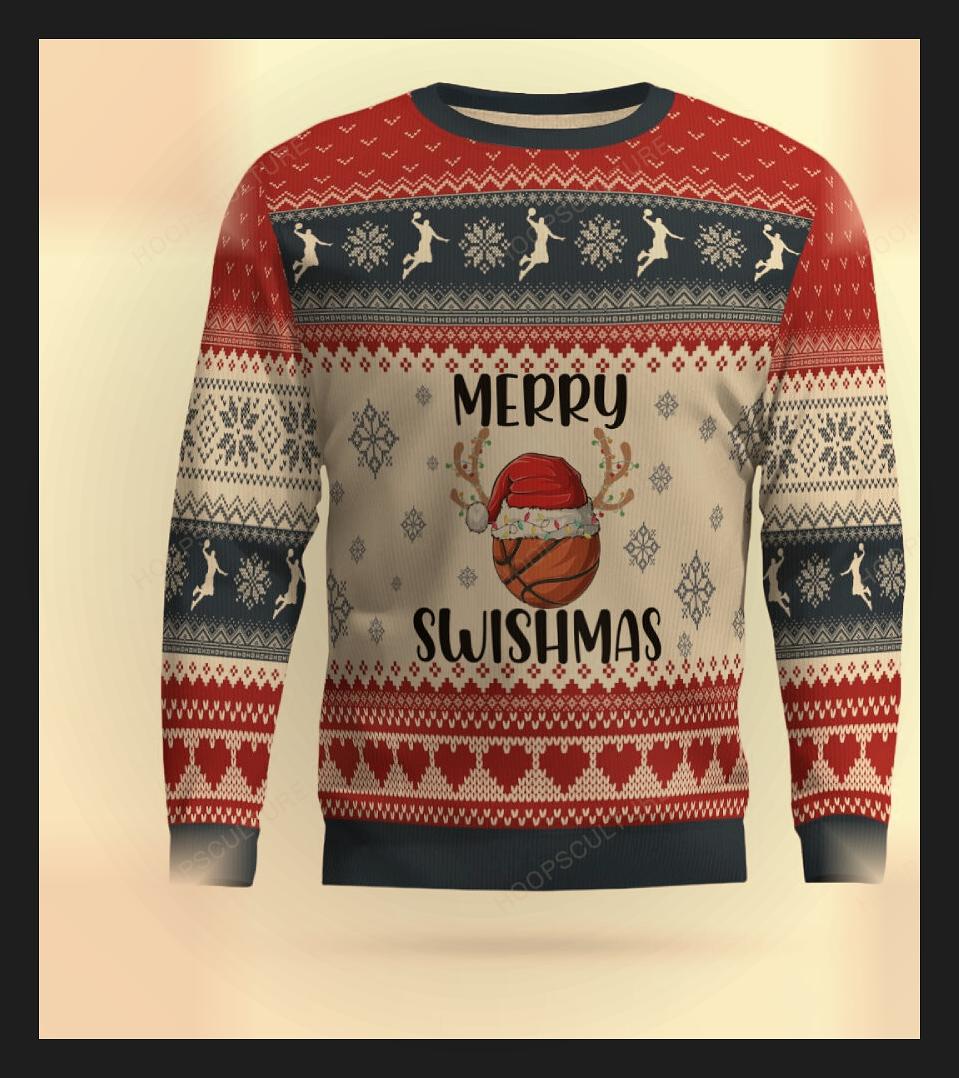 Merry Swishmas Basketball Fans Ugly Christmas Sweater - Design Preview