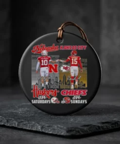 nebraska huskers on saturdays and kansas chiefs on sundays ceramic ornament