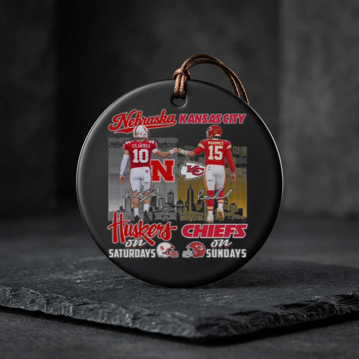 nebraska huskers on saturdays and kansas chiefs on sundays ceramic ornament nebraska huskers on saturdays and kansas chiefs on sundays ceramic ornament
