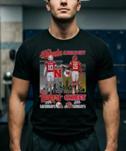 nebraska huskers on saturdays and kansas chiefs on sundays tshirt black male3