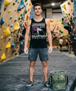 not now kitten daddy is becoming a japanese salaryman black tanktop bouldering gym